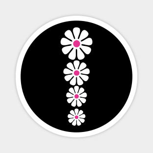 60's 70's Retro Large Flowers White on Black Pink Centers Magnet